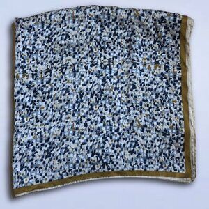 Vintage Silk Square Scarf Micro Mosaic Navy Tan White Pixel Print | 24"x25"
